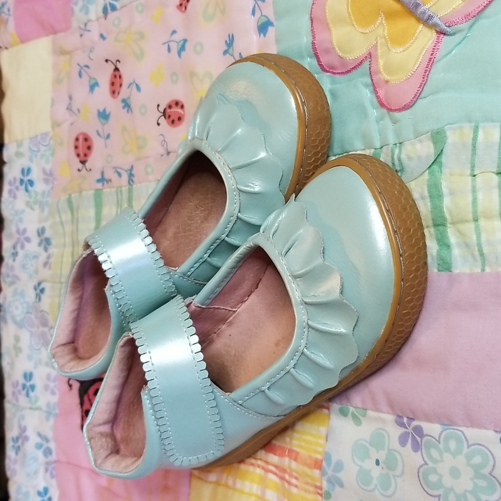 Livie & Luca Light Blue Shimmer Ruche Leather Mary Jane Shoes Size 12